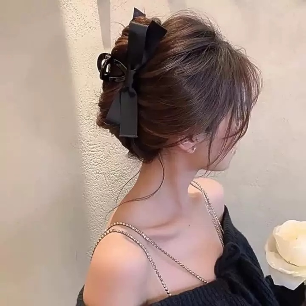Black Satin Bow Claw Clip - Picture 3 of 3